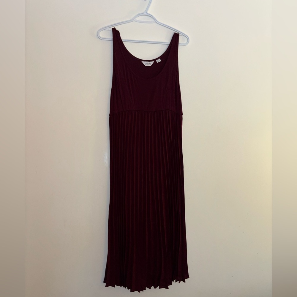 Nursing/Breastfeeding Seraphine Deep Burgundy long Dress with Sunray-Pleat Skirt